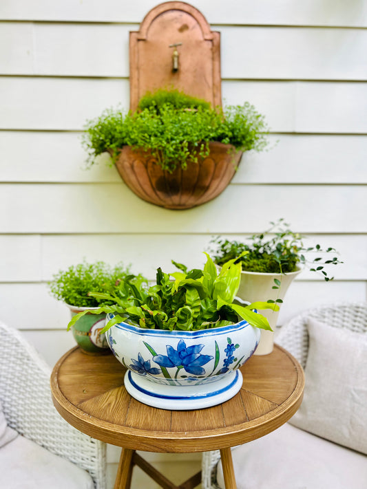 Blue and white planter